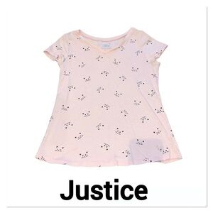 JUSTICE Pink Cat Print V Neck T-shirt size 14